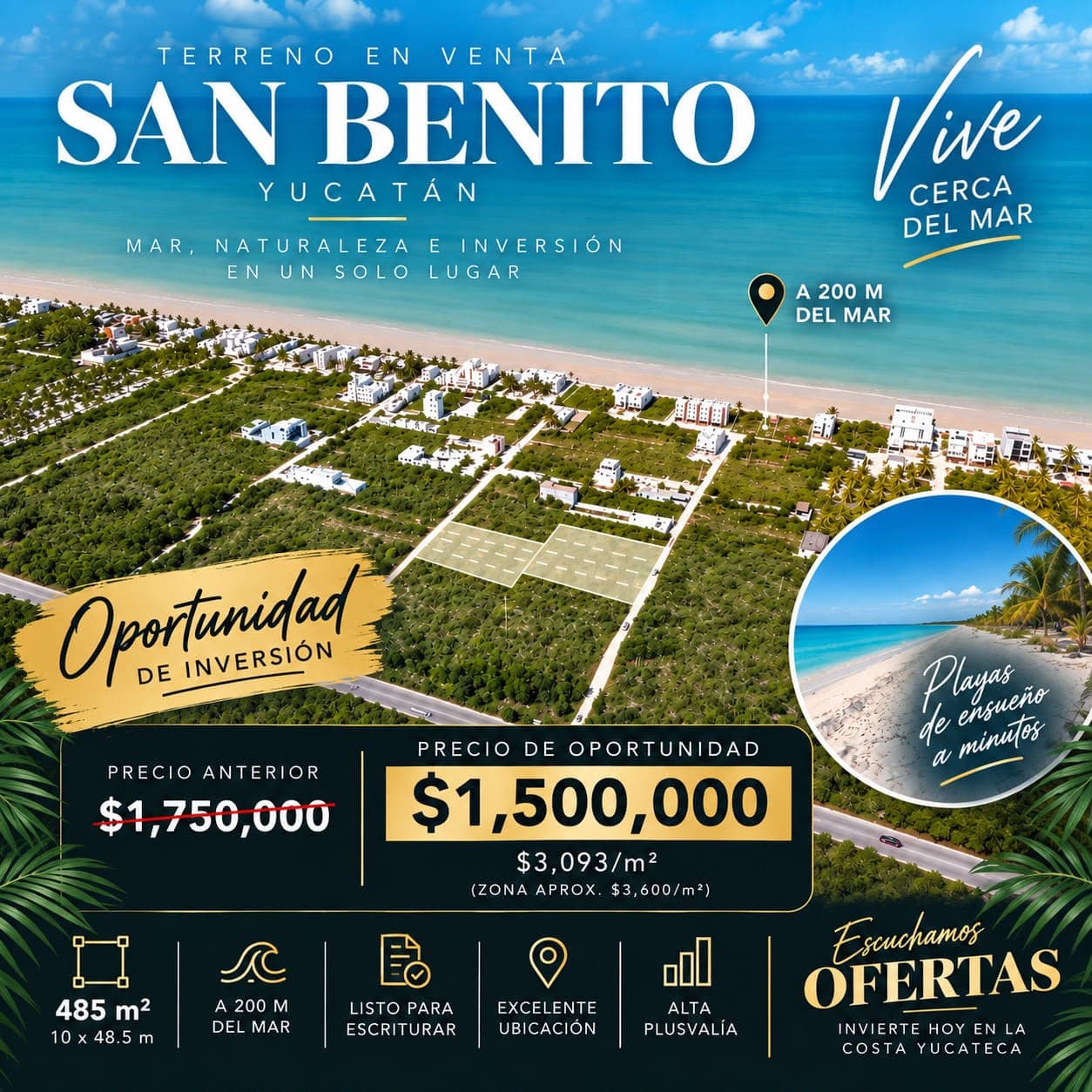 Terreno de playa en venta en San Benito, Yucatán 1